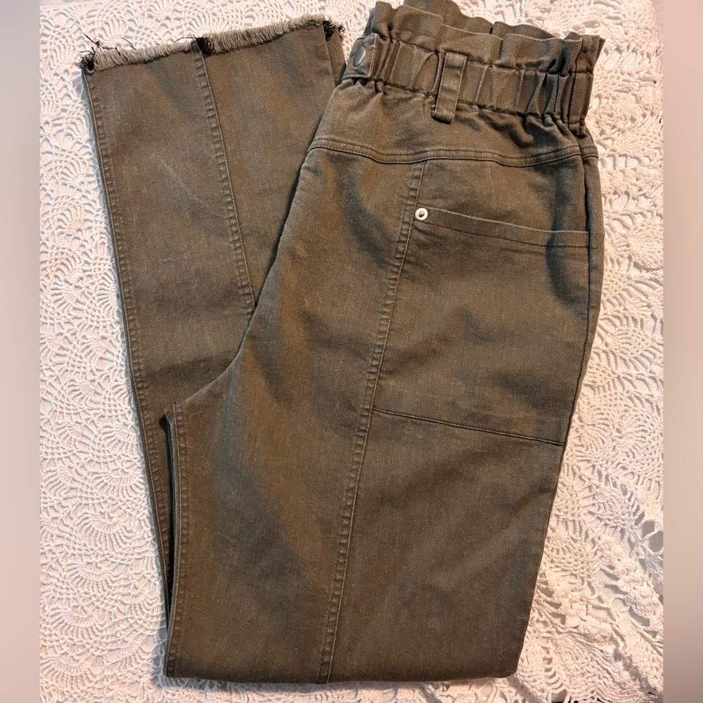 STRUT & BOLT BOHEMIAN PAPER PAG WAIST STRAIGHT OLIVE PANTS